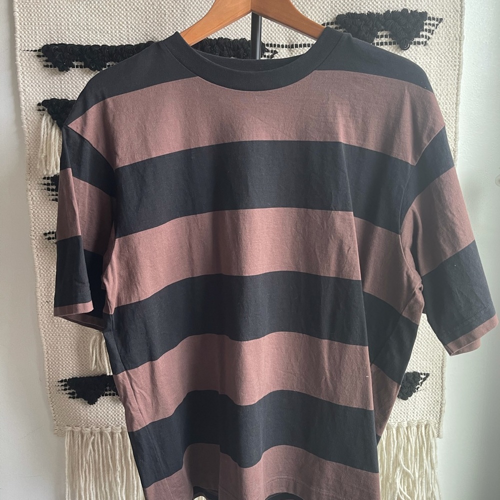 Uniqlo oversized boxy fit men rugby stripe short sleeve t shirt